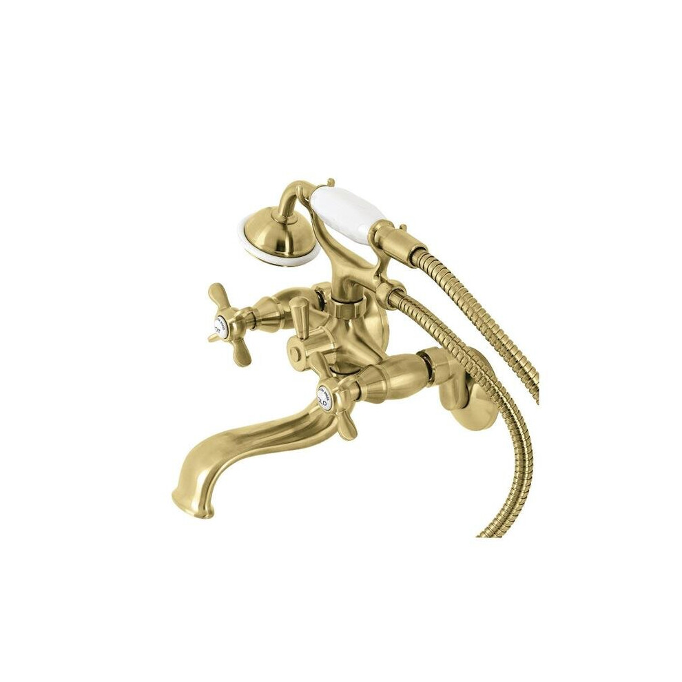 Kingston Brass Ks245sb Essex Wall Mount Clawfoot Tub Faucet With Hand Shower, Brushed Brass 663370858970