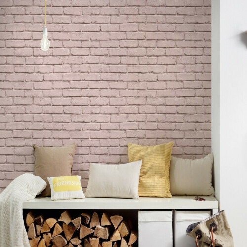 AS Creation (Pink 35856-3) AS Creation Realistic 3D Brick Wall Stone Feature Wallpaper Rustic Effect Vinyl 1
