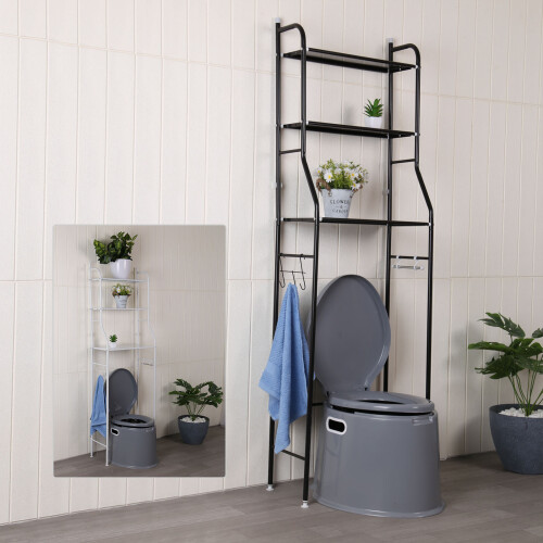 (Black) Over Toilet Shelf Storage Bathroom 3 Tier