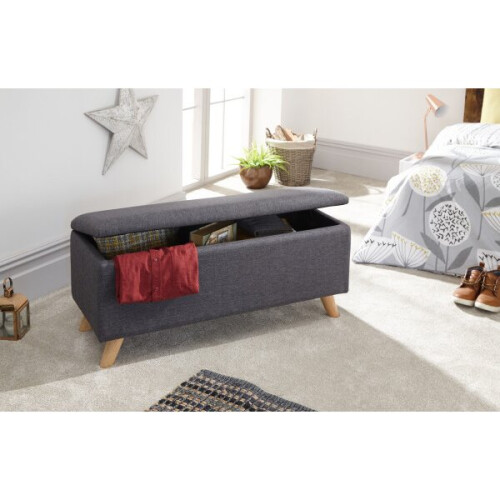(Charcoal Grey) Secreto Fabric Ottoman Lift Up Storage Bench 2