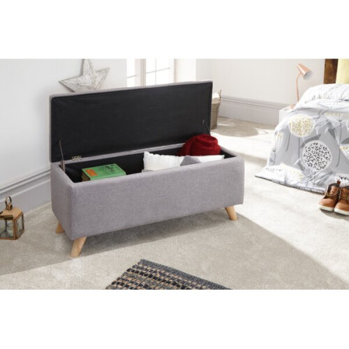(Light Grey) Secreto Fabric Ottoman Lift Up Storage Bench 1
