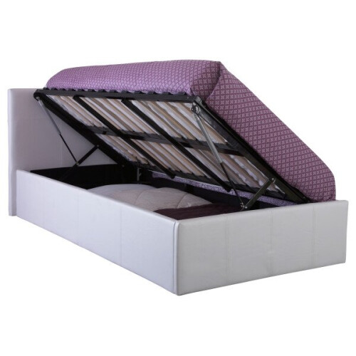 Side Lift Ottoman Storage 3FT Single Bed Frame Only - 90cm White 2