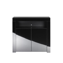 (Black) MMT Modern White/Black Matt Gloss Buffet Sideboards Display Cabinets with LED Lights