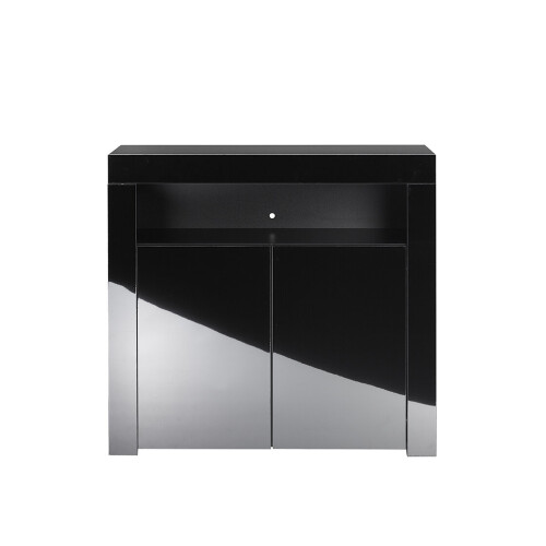 (Black) MMT Modern White/Black Matt Gloss Buffet Sideboards Display Cabinets with LED Lights