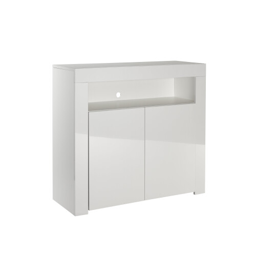(White) MMT Modern White/Black Matt Gloss Buffet Sideboards Display Cabinets with LED Lights 2