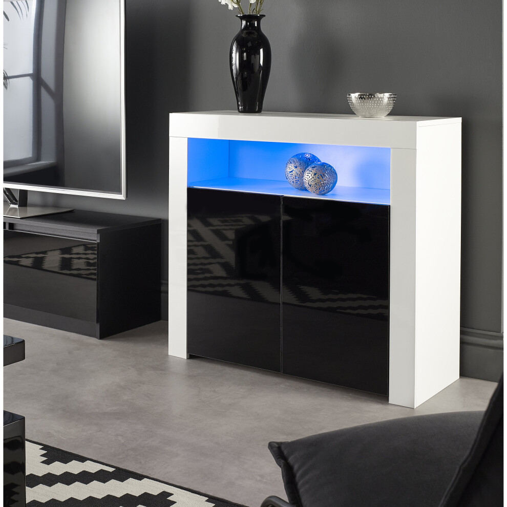 (Black/White) MMT Modern White/Black Matt Gloss Buffet Sideboards Display Cabinets with LED Lights