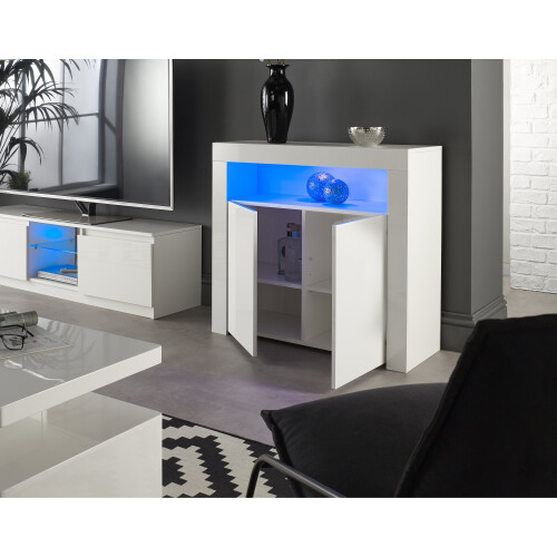 (White) MMT Modern White/Black Matt Gloss Buffet Sideboards Display Cabinets with LED Lights 1