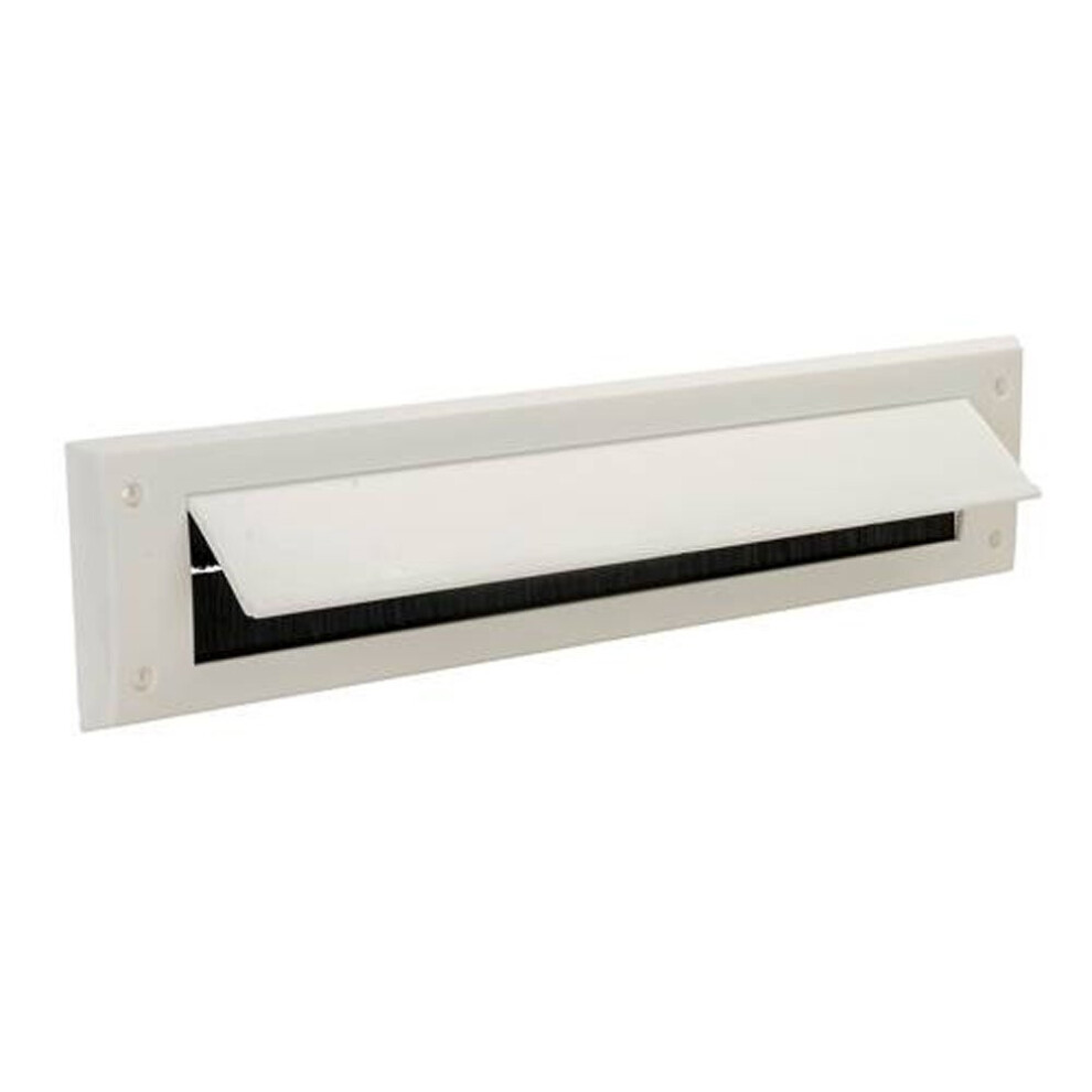 (White, Brush & Cover) Letterbox Draught Excluder Weather Seal Bristle Draft Cover Flap Letter Box PVC