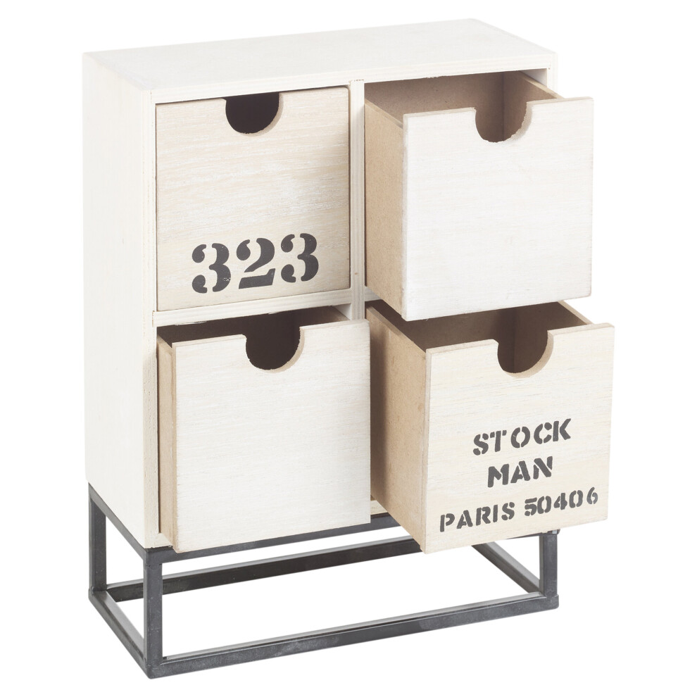 (4 Drawers) Wooden Cabinet Drawer Storage Box On Metal Stand
