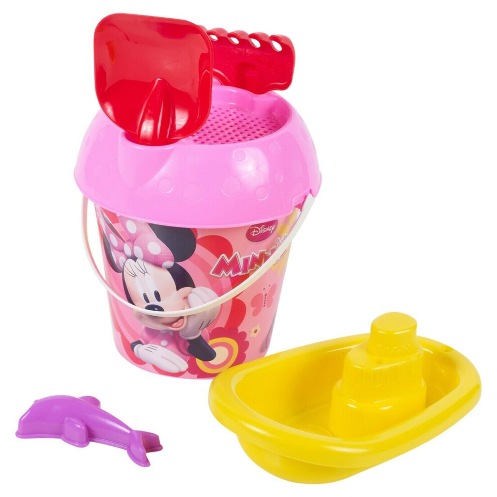 (Bucket & Boat, Minnie Mouse) Plastic Beach Bucket And Spade Play Toy Set