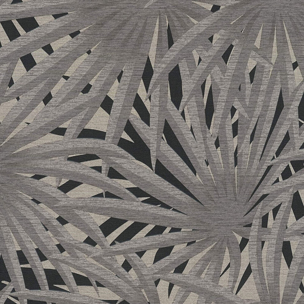 (Grey Black 37861-2) AS Creation Tropical Jungle Forest Leaf Leaves Wallpaper Textured Metallic Vinyl