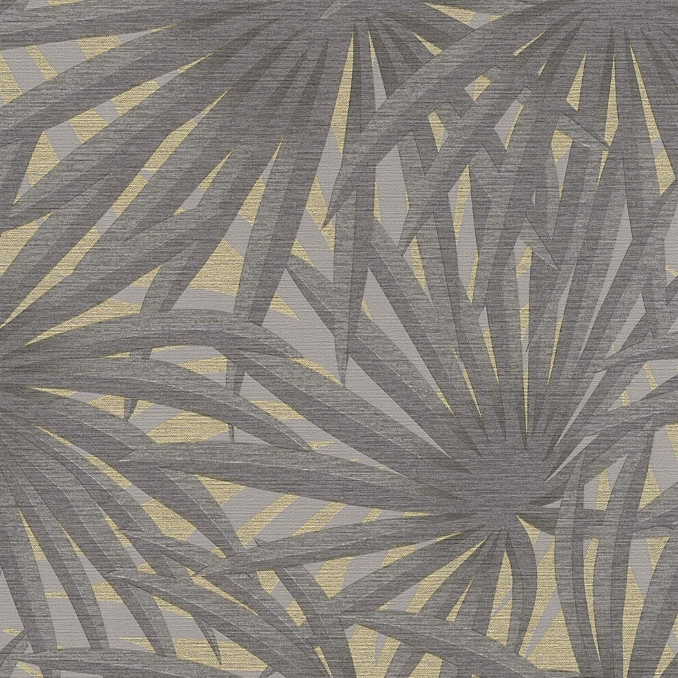 (Grey Gold 37861-1) As Creation Tropical Jungle Forest Leaf Leaves Wallpaper Textured Metallic Vinyl 4051315475928