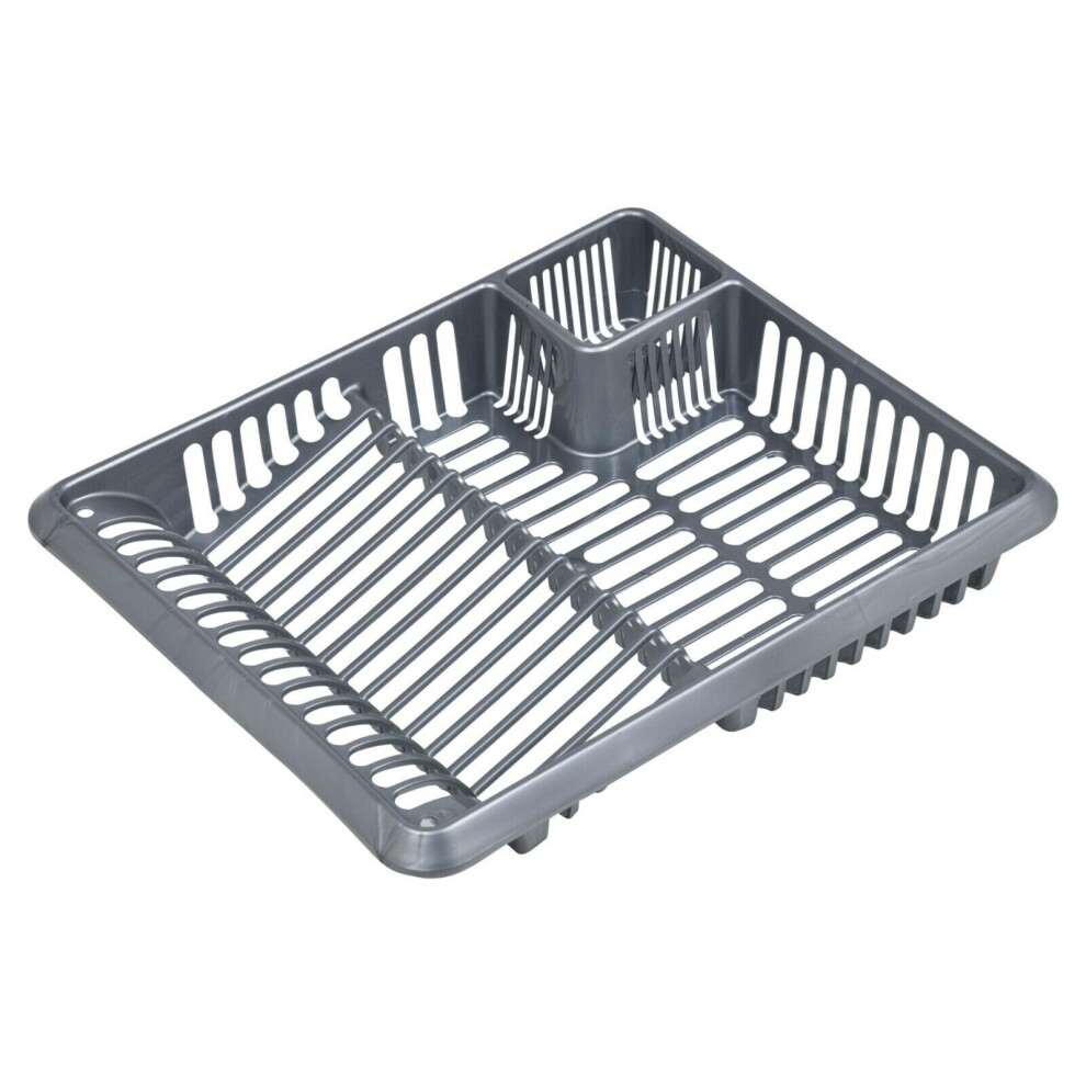 (Silver) Large Plastic Dish Drainer Cutlery Rack Kitchen