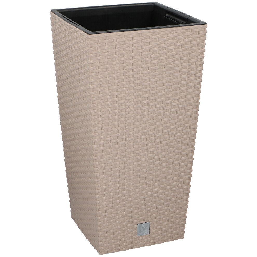 (Beige, 2) Square Elegant Tall Large Plant Pot Indoor Outdoor [Large]