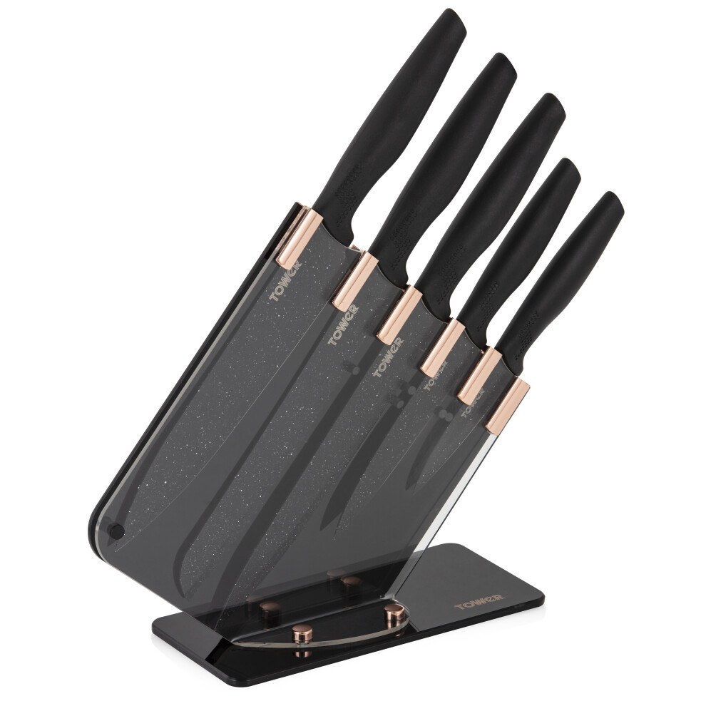 Tower T851015 Rose Gold 5 Piece Knife Set Black