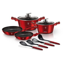 (Red) Berlinger Haus 10 Pc Cookware Set Induction
