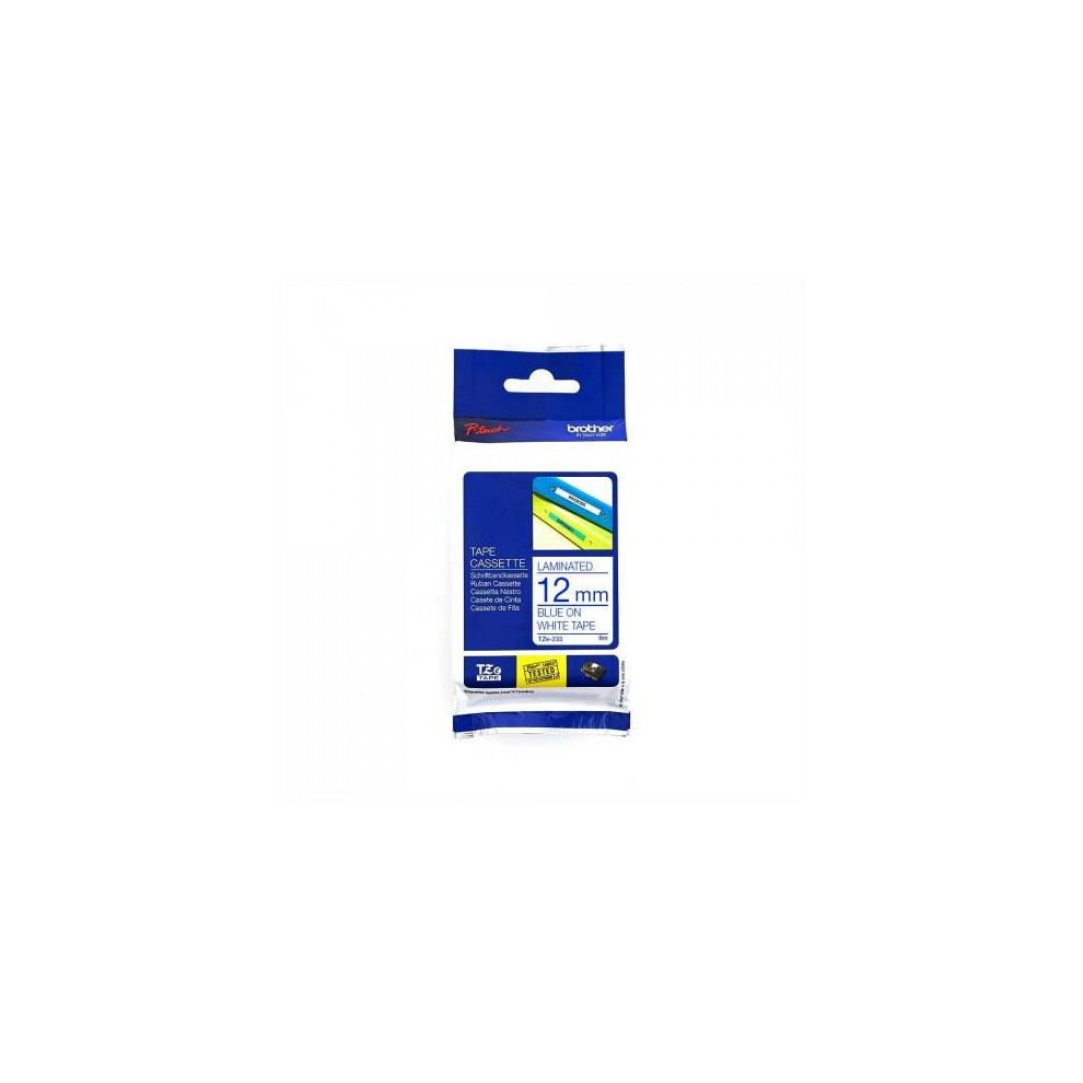 Brother Blue on White Gloss Laminated Tape, 12mm label-making tape TZ
