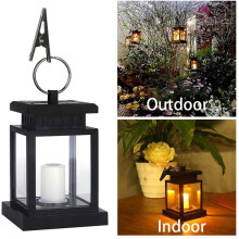 Warm White Solar Candle Light Outdoor Yard Garden Hanging Lantern Lamp with Hook