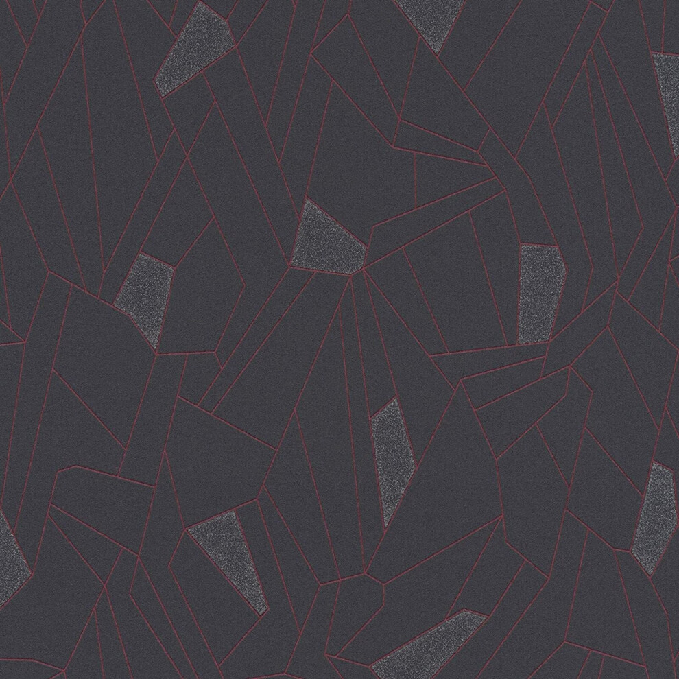 (Anthracite Grey Red 37677-3 ) AS Creation Geometric Embossed Geo Wallpaper Textured Vinyl Metallic Non Woven