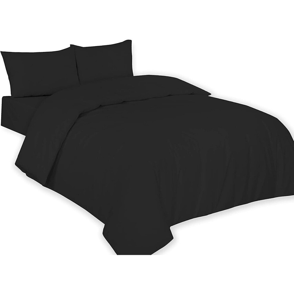 (Black, Super King) Plain Duvet Cover, Quilt Cover Set with Pillowcases, Bedroom Bedding Bed Set in following colours and Sizes