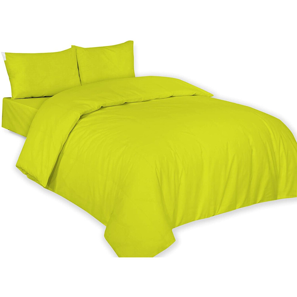 (Lime Green, Single) Plain Duvet Cover, Quilt Cover Set with Pillowcases, Bedroom Bedding Bed Set in following colours and Sizes