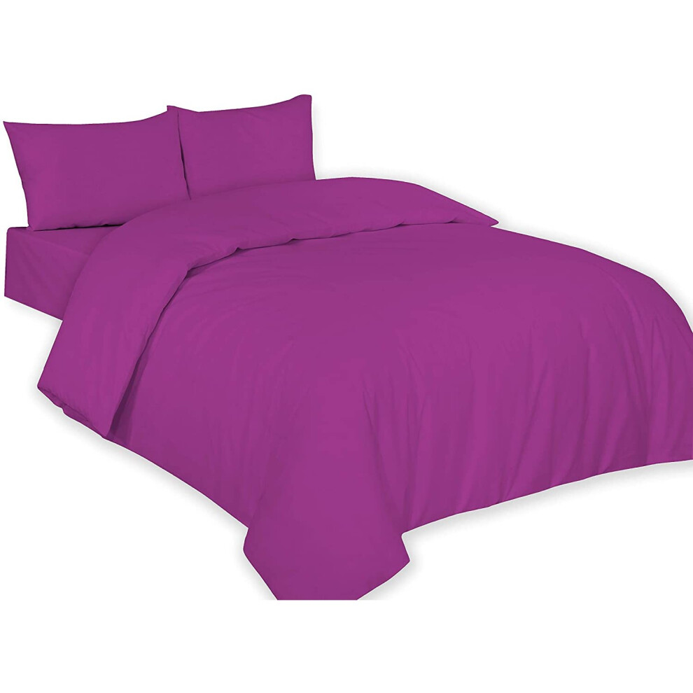 (Plum, Double) Plain Duvet Cover, Quilt Cover Set with Pillowcases, Bedroom Bedding Bed Set in following colours and Sizes