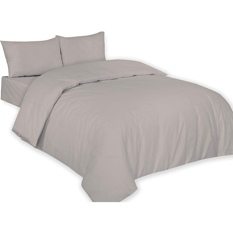 (Grey, Double) Plain Duvet Cover, Quilt Cover Set with Pillowcases, Bedroom Bedding Bed Set in following colours and Sizes