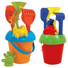 (Bucket & Sand Mill Set, 18) Colourful Plastic Beach Bucket And Spade Set