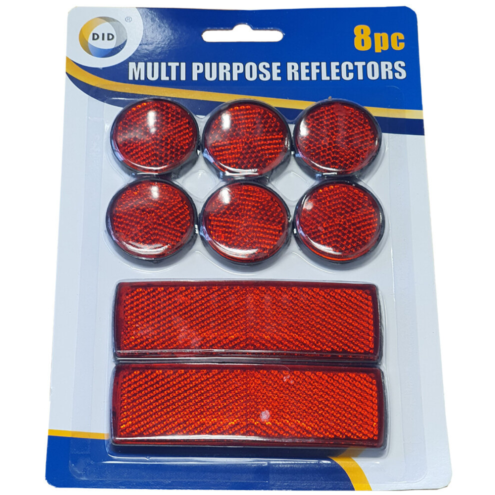 8 x Bike Reflectors Multipurpose Self Adhesive Stick On Rear Red Light