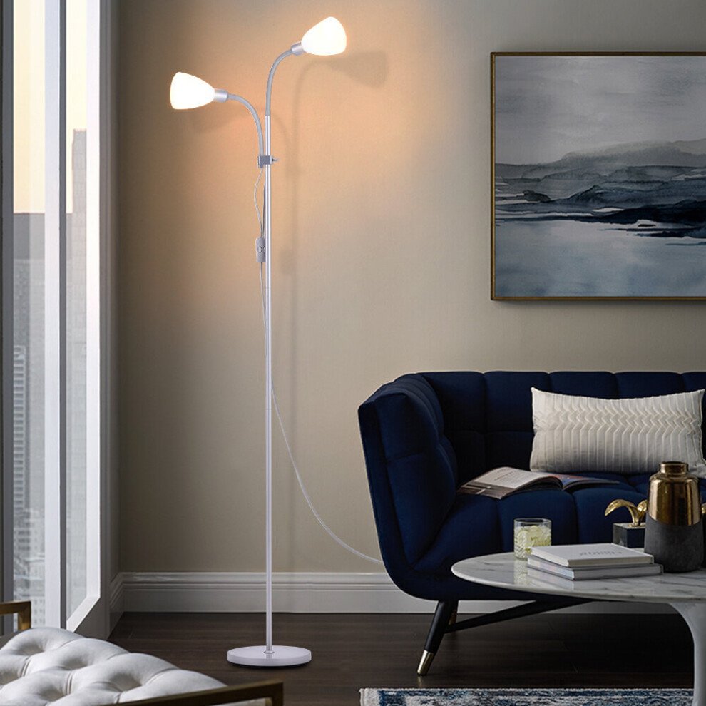 (Silver) Modern Floor Lamp 2 Light Reading Light