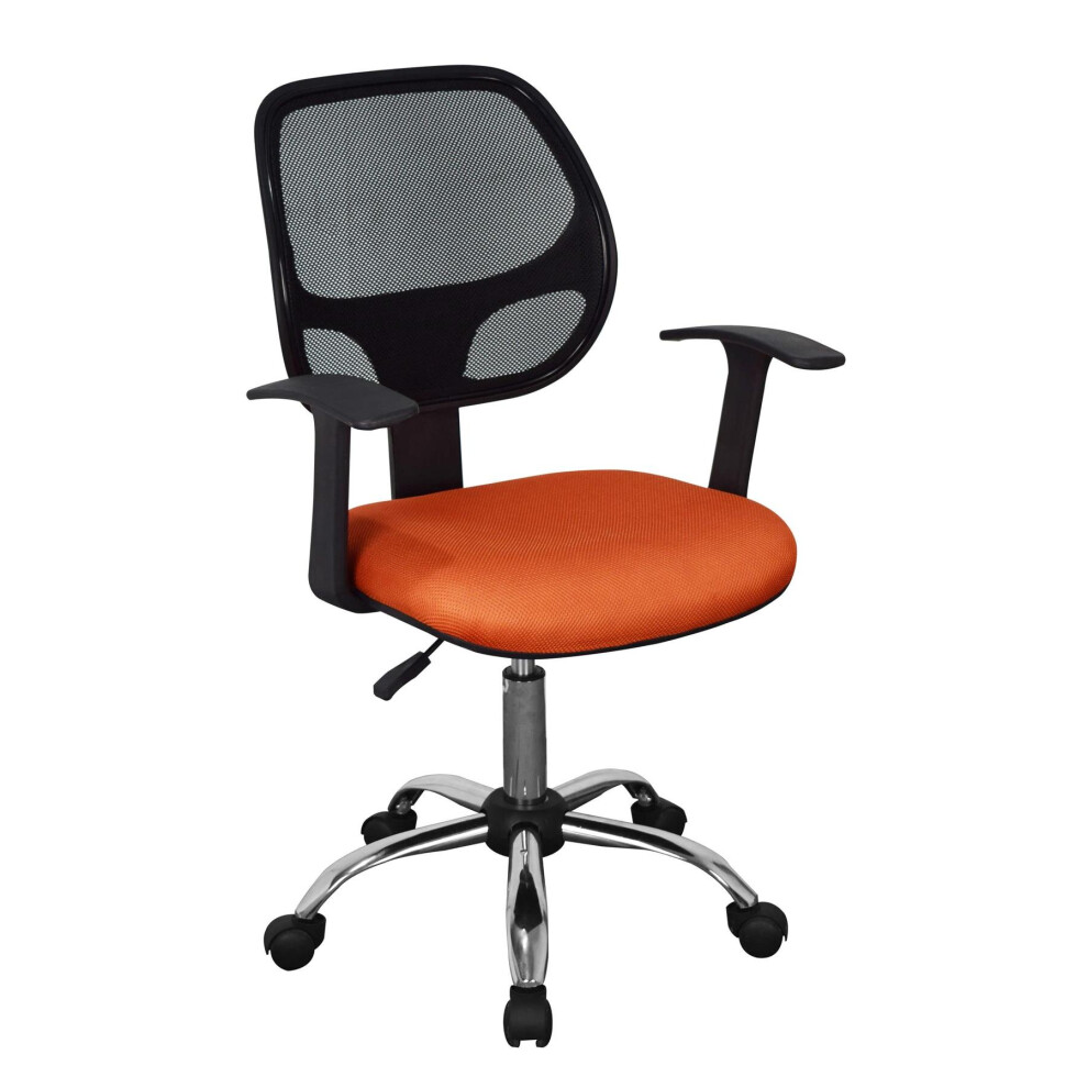 (Orange Base) Home Office Desk Study Chair With Mesh Back Fabric Seat and Chrome Base