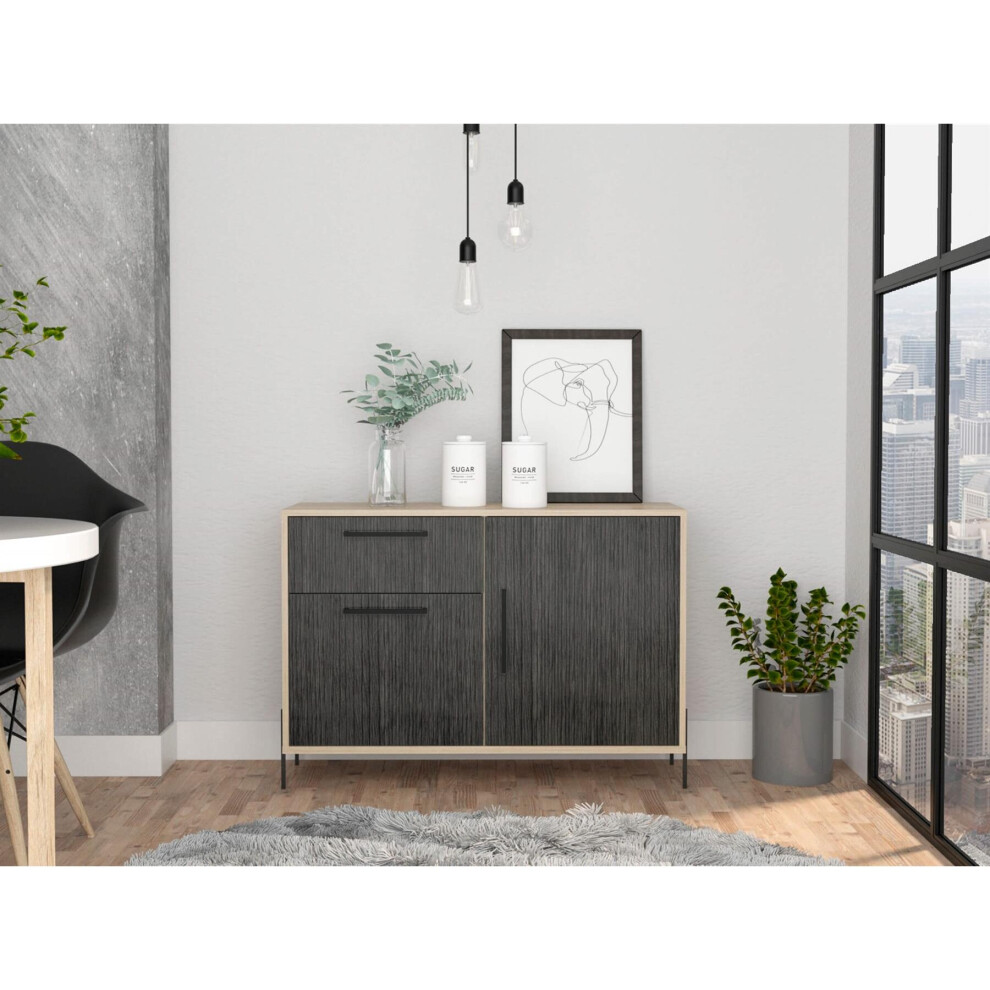 Sideboard Cupboard Cabinet With 2 Doors and 1 Drawer In Grey Oak Effect Storage