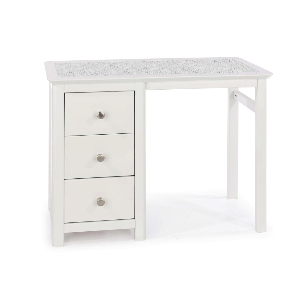 White Stone Topped Single Pedestal Dressing Table 3 Drawer Sotrage Vanity Desk