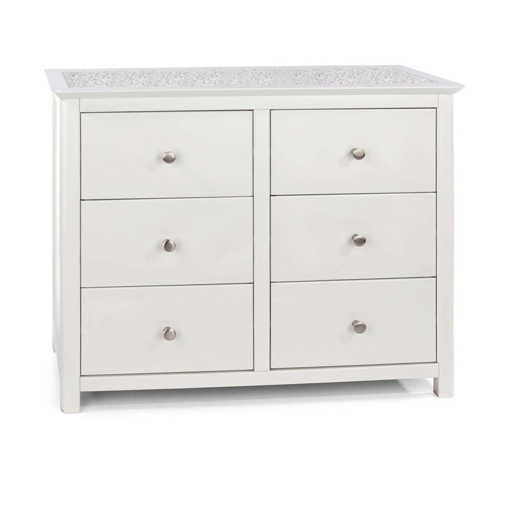 White Painted Stone Topped 3+3 Drawer Chest 6 Drawer Bedroom Storage Unit