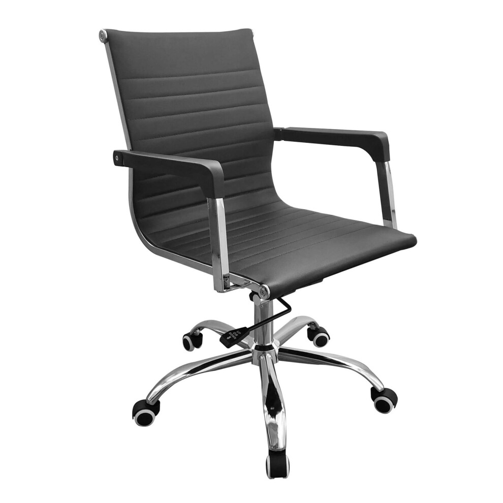 Black Home Office Desk Study Gaming Chair With Faux Leather Back and Chrome Base