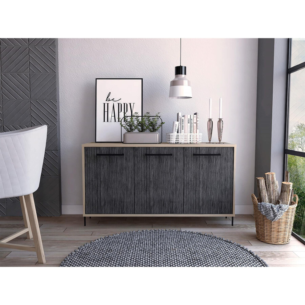 Sideboard Cupboard Cabinet With 3 Doors In Grey Oak Effect Living Room Storage