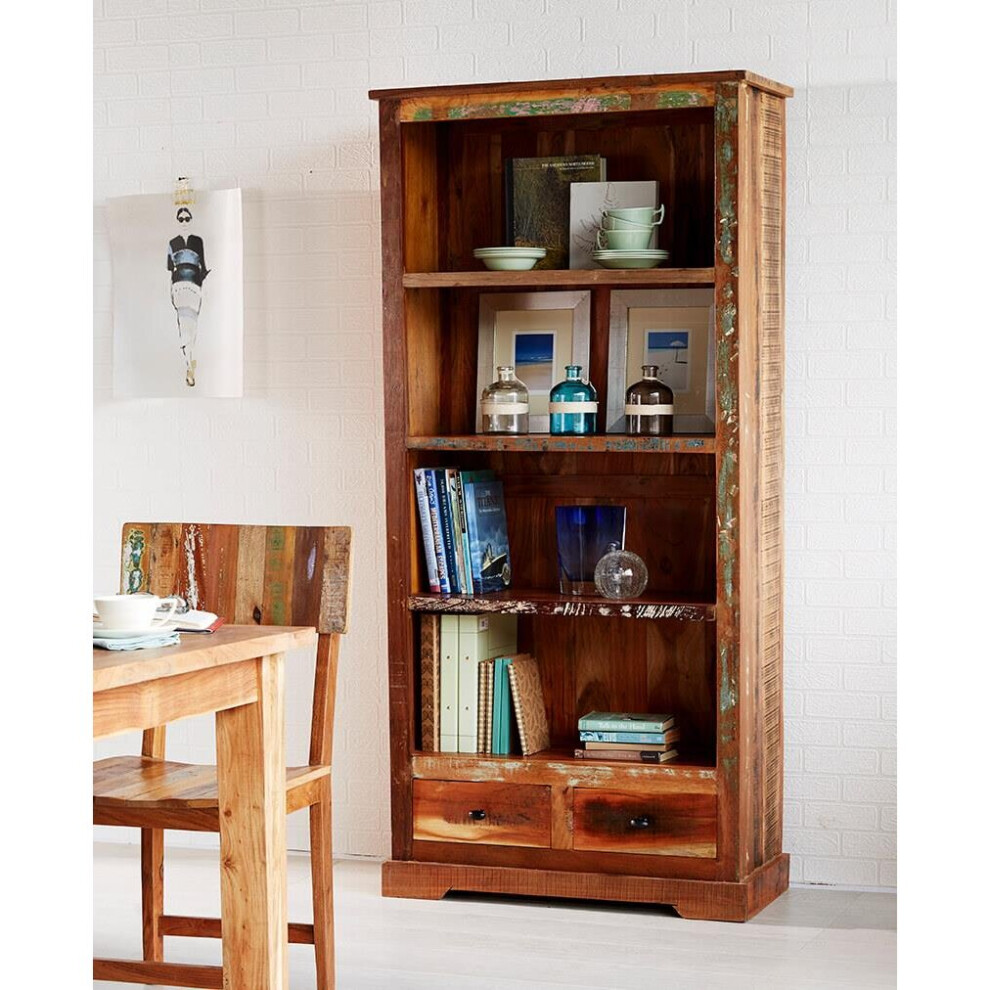 Beverly Large 4 Tier Bookcase Display Unit Book DVD Storage Rustic Wood Style