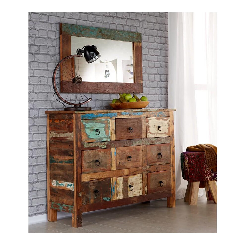 Beverly Large 9 Drawer Chest of Drawers Storage Bedroom Cabinet Rustic Wood