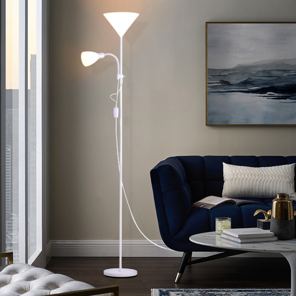 (White) Floor Lamp Uplighter 2 Way Floor Light Reading Light