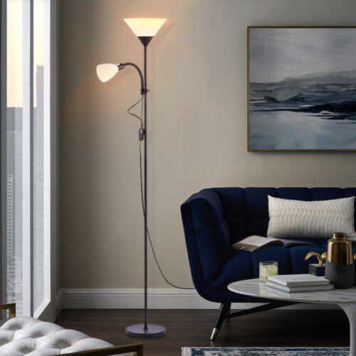 Living And Home (Black) Floor Lamp Uplighter 2 Way Floor Light Reading Light