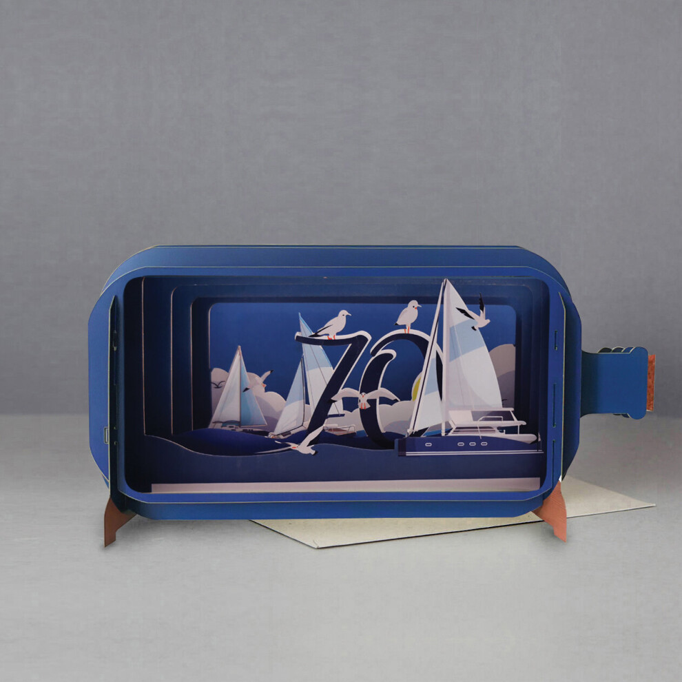 Alljoy Design Message In A Bottle Sailing 70Th Pop Up Birthday Greeting Card By Alljoy Cards