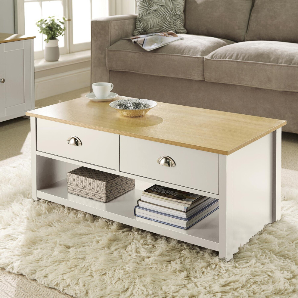 ((White)) Home Source Camden Two Tone Coffee Table 2 Drawers