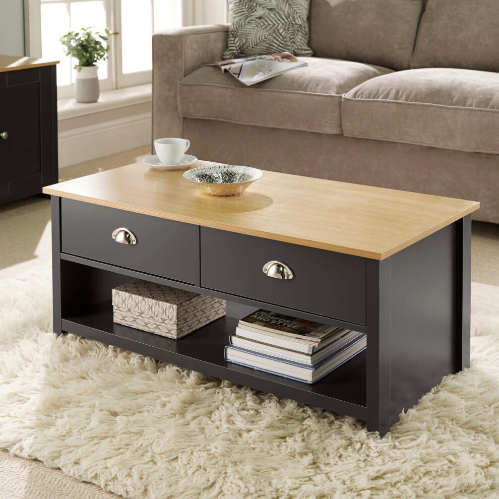 (Graphite) Home Source Camden Two Tone Coffee Table 2 Drawers