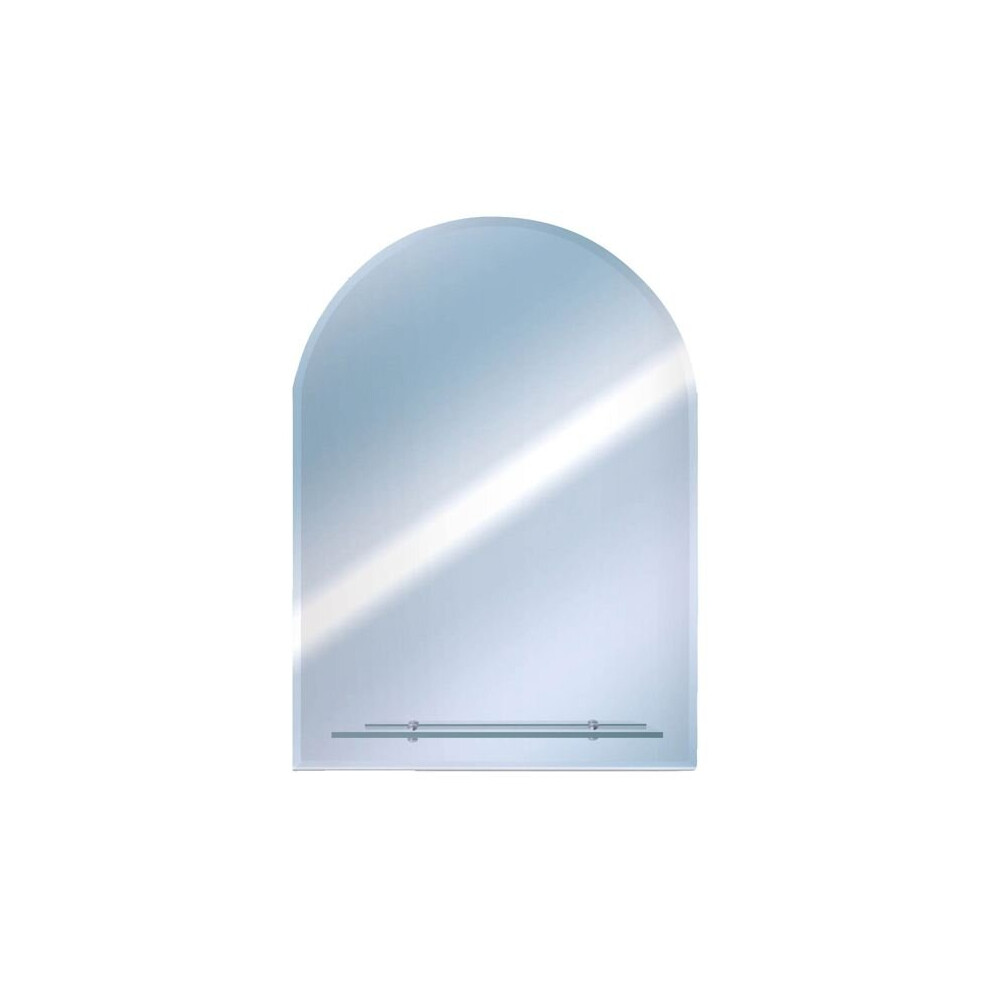 Round Top Bevelled Wall Mounted Bathroom Mirror 50 x 40cm with Glass Shelf