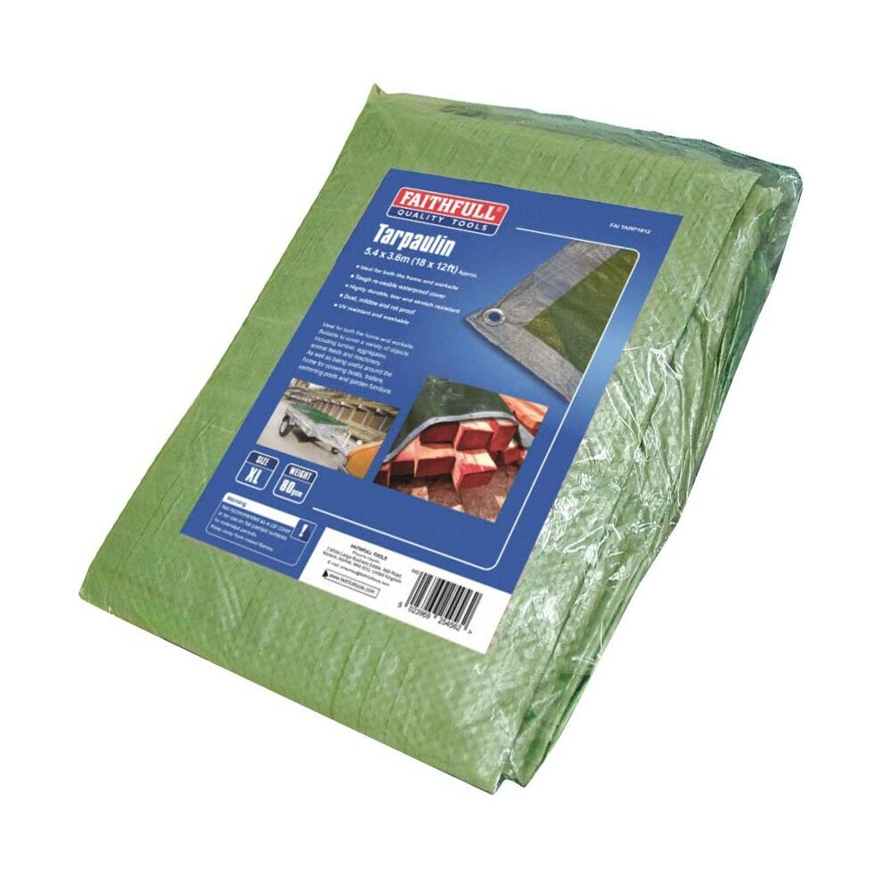 Green/ Silver Faithfull FAITARP1812 5.4 x 3.6m (18 x 12ft) Tarpaulin-image-OPC-P75MVXV-NEW