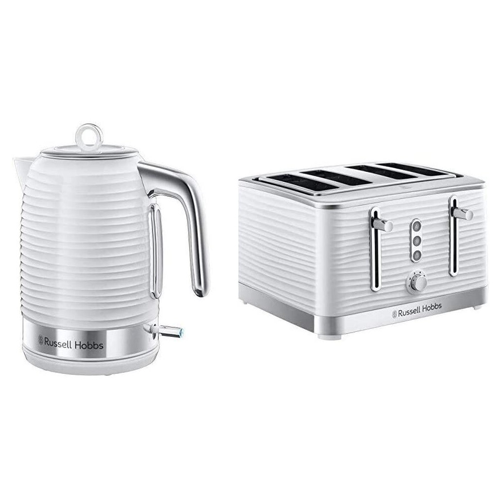 (White, Kettle and 4 Slice Toaster) Russell Hobbs 24382 Inspire High Gloss Plastic Four Slice Toaster