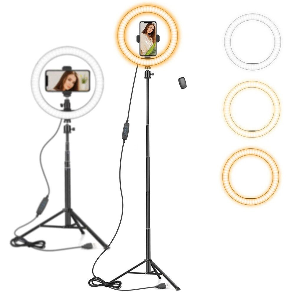 10" Ring Light With 59" Extendable Tripod Stand & Phone Holder For YouTube Video, Dimmable Led Ring Light For Camera, Video, Makeup