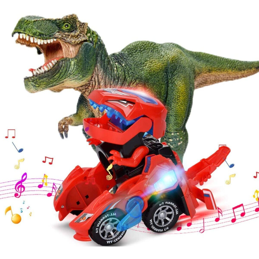 Red Dinosaur Transformer Car Toy Deformation with LED