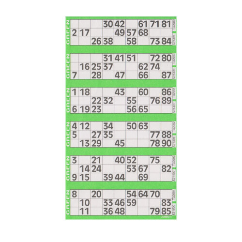 Jumbo Bingo Ticket Singles 6 to View Pack Green