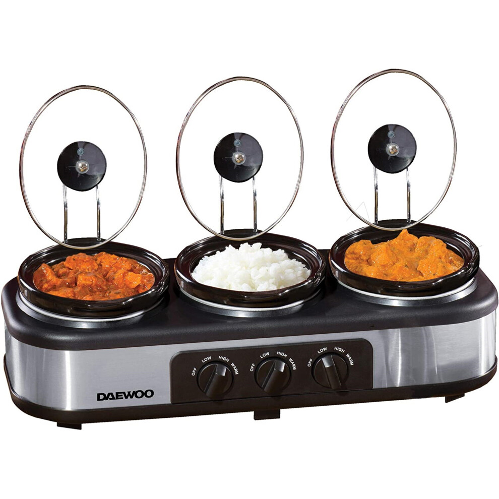Daewoo Triple Slow Cooker With 3X1.5L Stoneware Pots